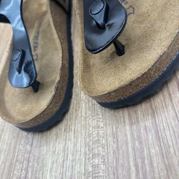 Birkenstock Gizeh Patent Black Birko Flor Patent Women EU 39 Size 8 New Reg Fit - Picture 6 of 9